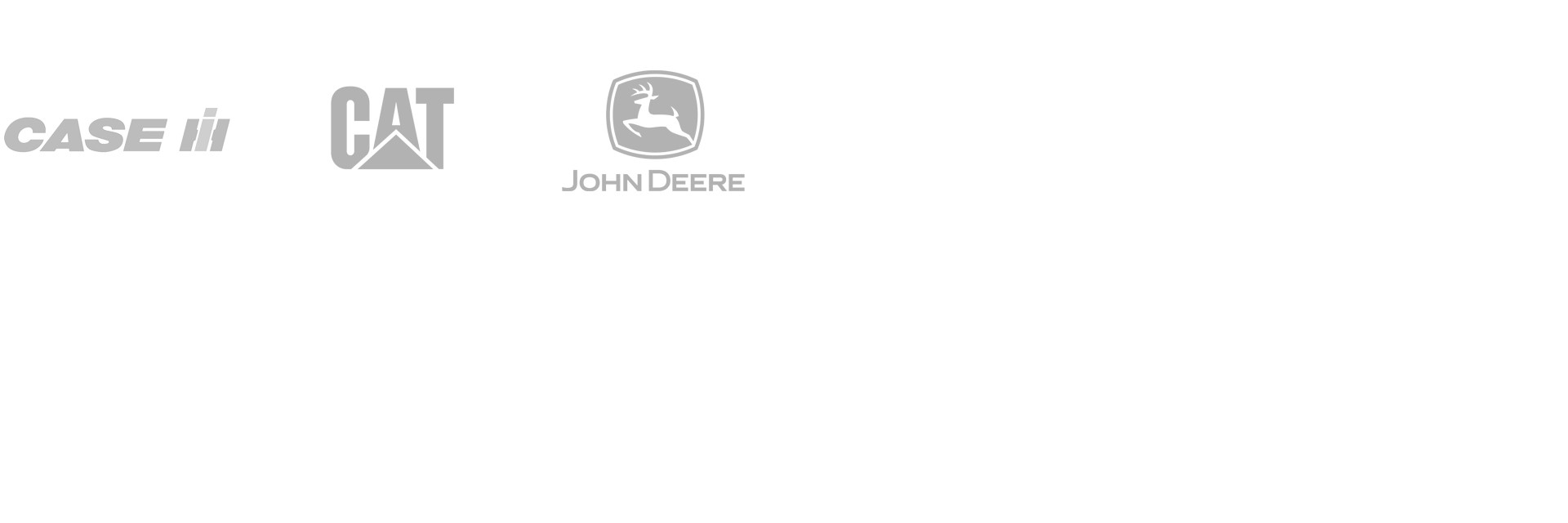 Logos of Case, CAT, and John Deere