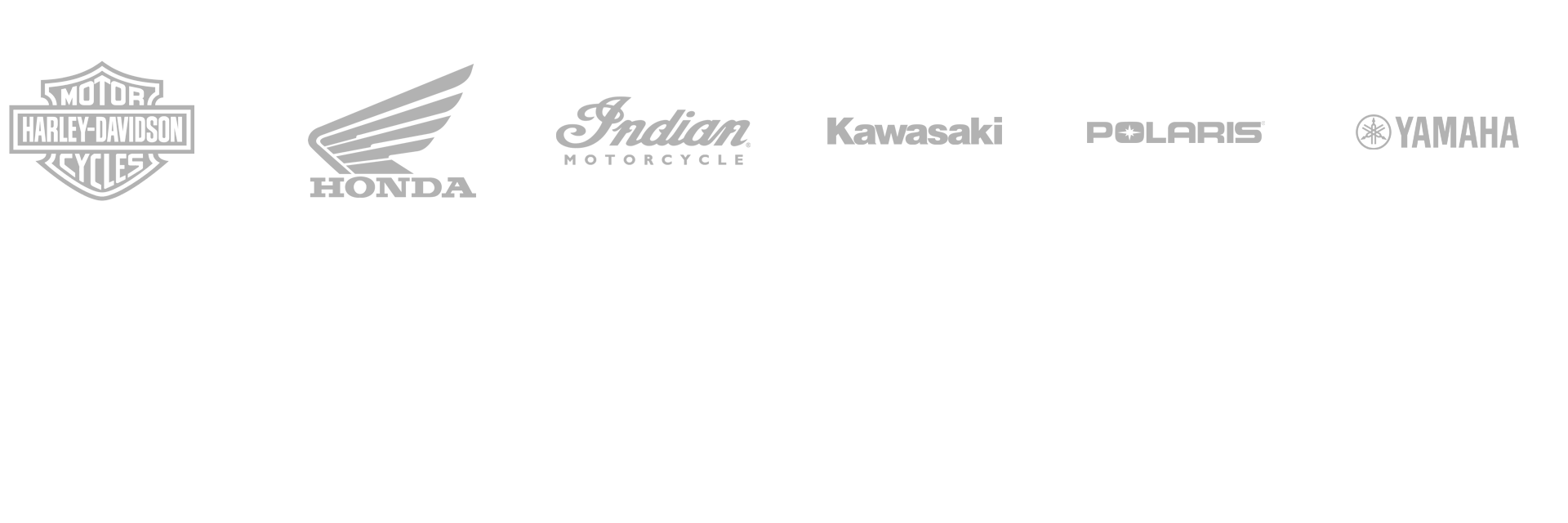 Logos of Harley-Davidson, Honda, Indian Motorcycle, Kawasaki, Polaris, and Yamaha